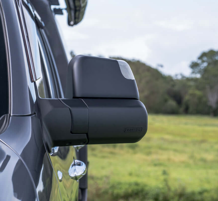 MSA 4x4 Towing mirrors to suit - FORD RANGER, 2012 - MAY 2022. BLACK, ELECTRIC, HEATED, INDICATORS