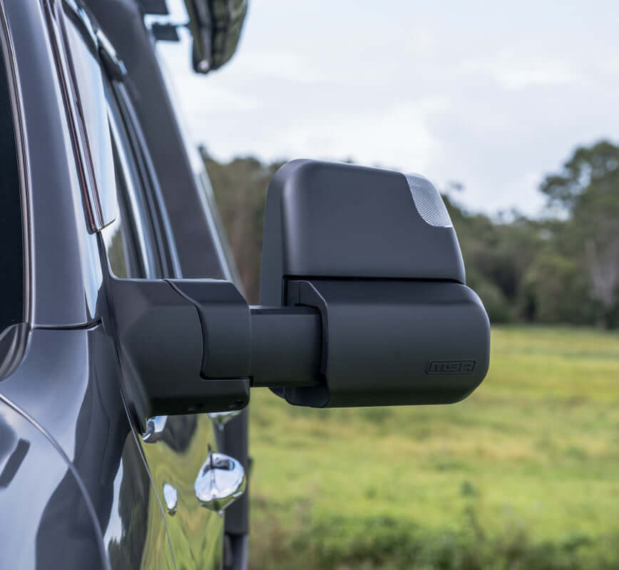 MSA 4x4 Towing mirrors to suit - FORD RANGER, 2012 - MAY 2022. BLACK, ELECTRIC, HEATED, INDICATORS