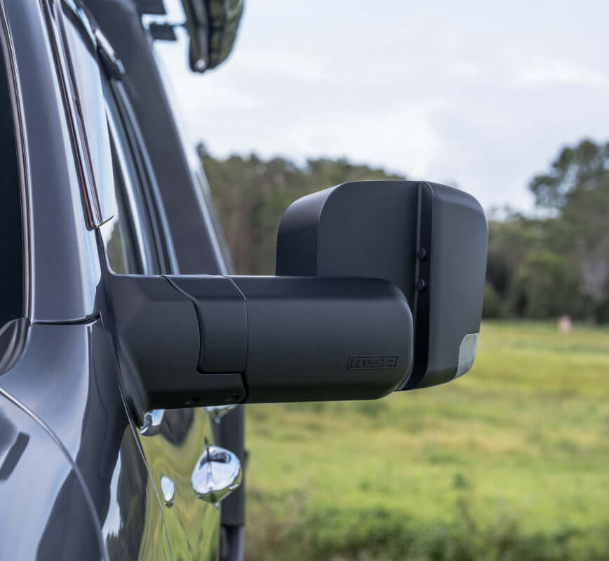 MSA 4x4 Towing mirrors to suit - FORD RANGER, 2012 - MAY 2022. BLACK, ELECTRIC, HEATED, INDICATORS