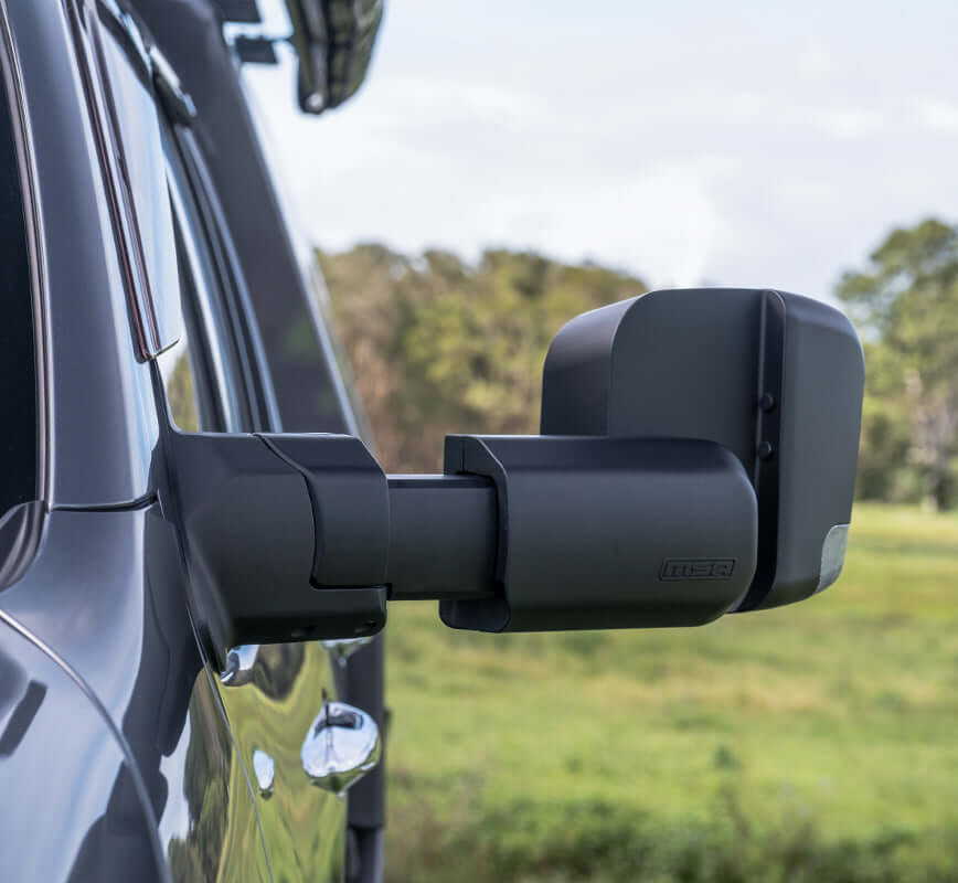 MSA 4x4 Towing mirrors to suit - FORD RANGER, 2012 - MAY 2022. BLACK, ELECTRIC, HEATED, INDICATORS