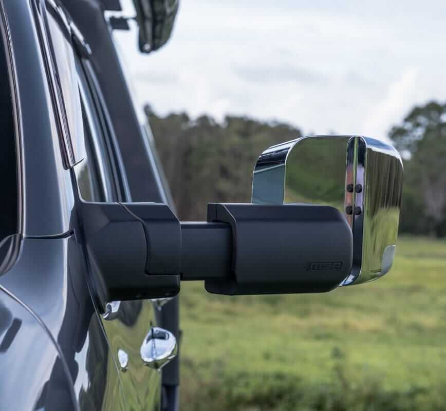 MSA 4x4 Towing mirrors to suit - FORD RANGER, 2012- MAY 2022. CHROME, ELECTRIC, HEATED, INDICATORS